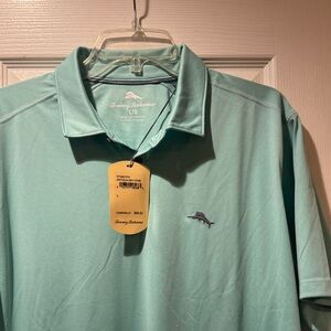 Tommy Bahama Light Aqua Performance Polo with Embroidered Marlin